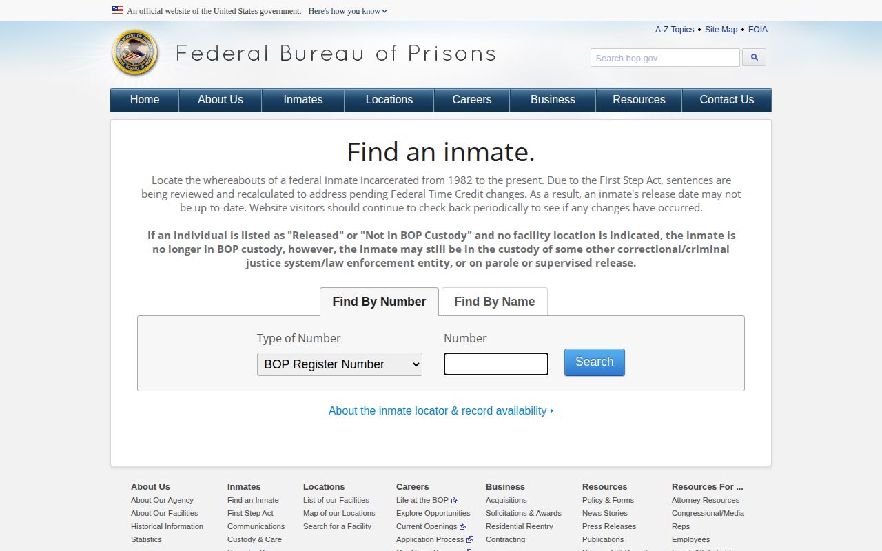 Federal BOP inmate locator for a Wayne County release inquiry
