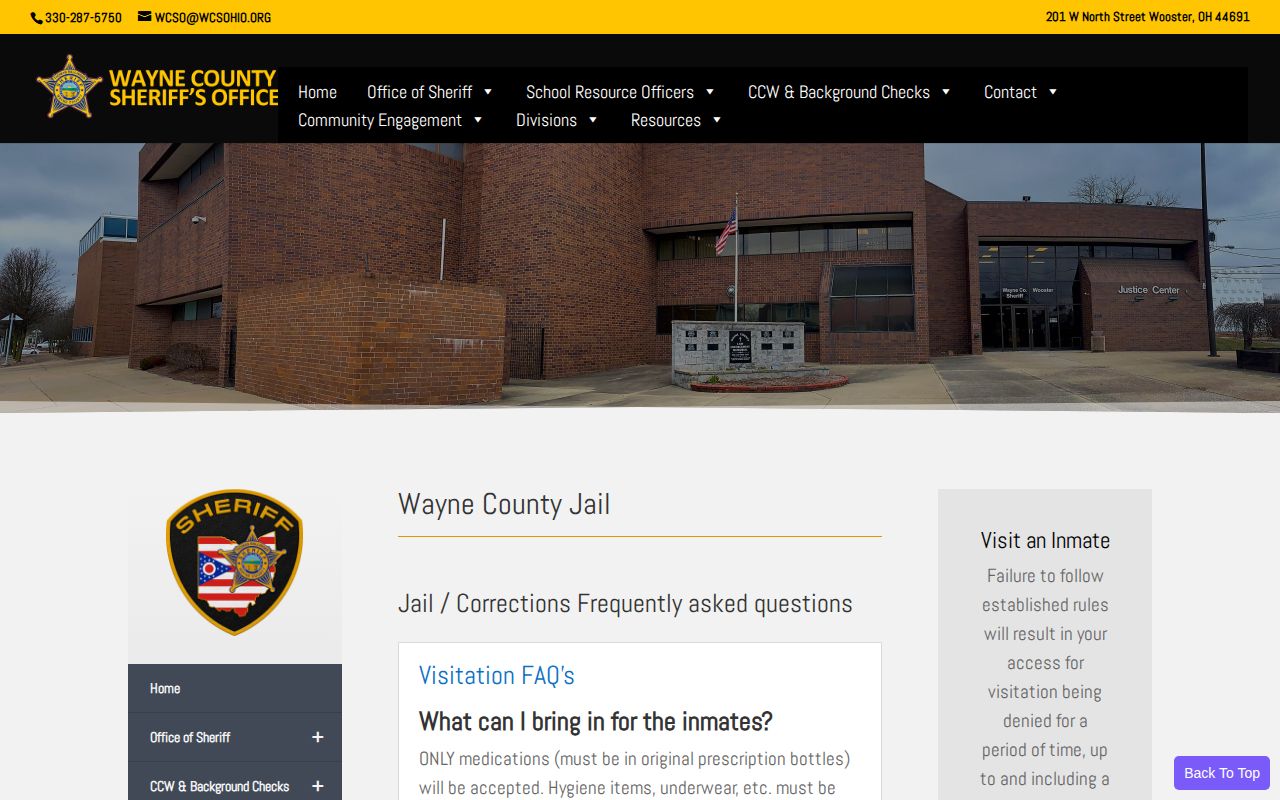 Wayne County Jail current custody and release verification route