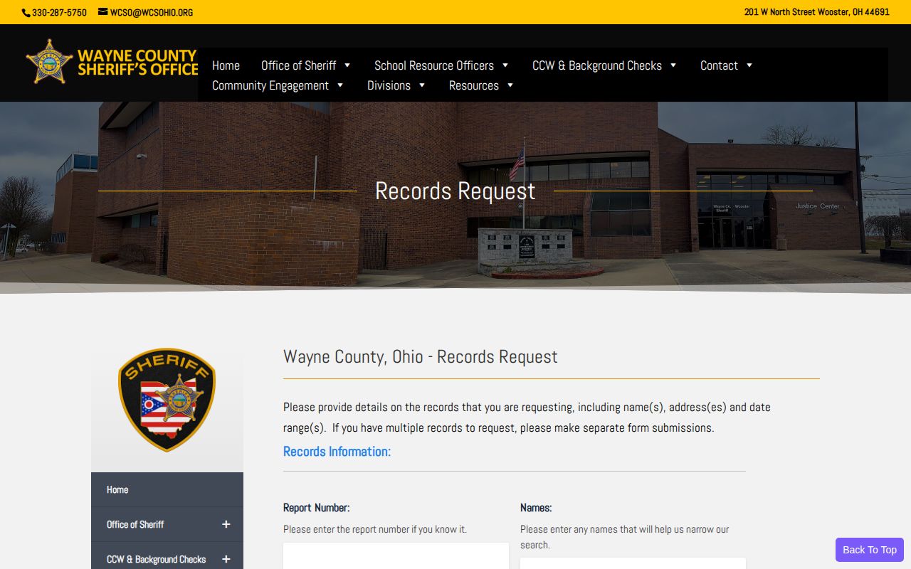 Wayne County released inmate mugshot and booking-photo request form